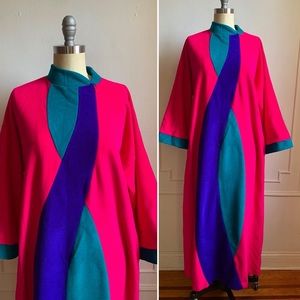Vintage 80s Mandarin Collar Warm House Dress